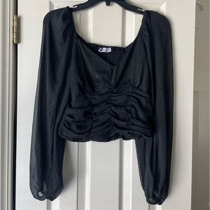 NWOT Black Top With Sheer Sleeves